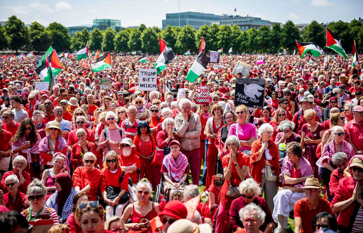 গাজায় গণহত্যা বন্ধে হেগের রাস্তায় হাজারো মানুষের বিক্ষোভ